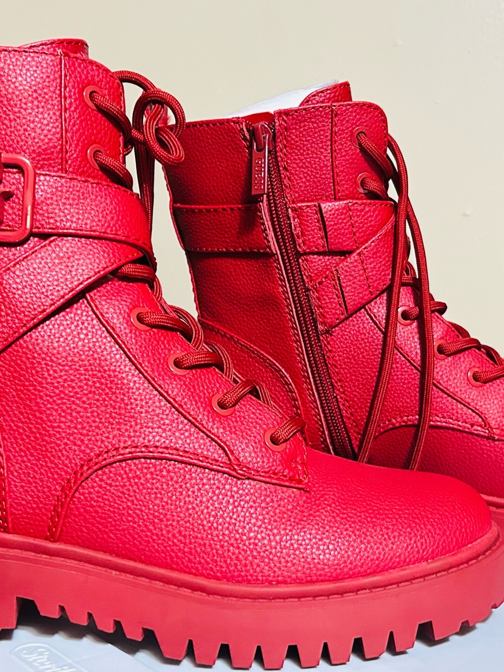 Guess Red Lace-Up Combat Boots